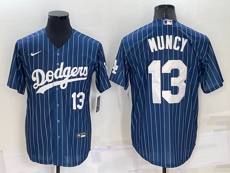 Men Los Angeles Dodgers #13 Muncy Blue Stripe Throwback Nike 2022 MLB Jerseys1